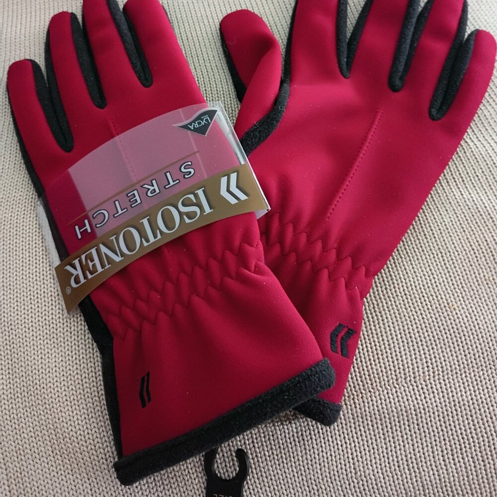 Isotoner Warm Red and Black Stretch Gloves New Never Worn NWT